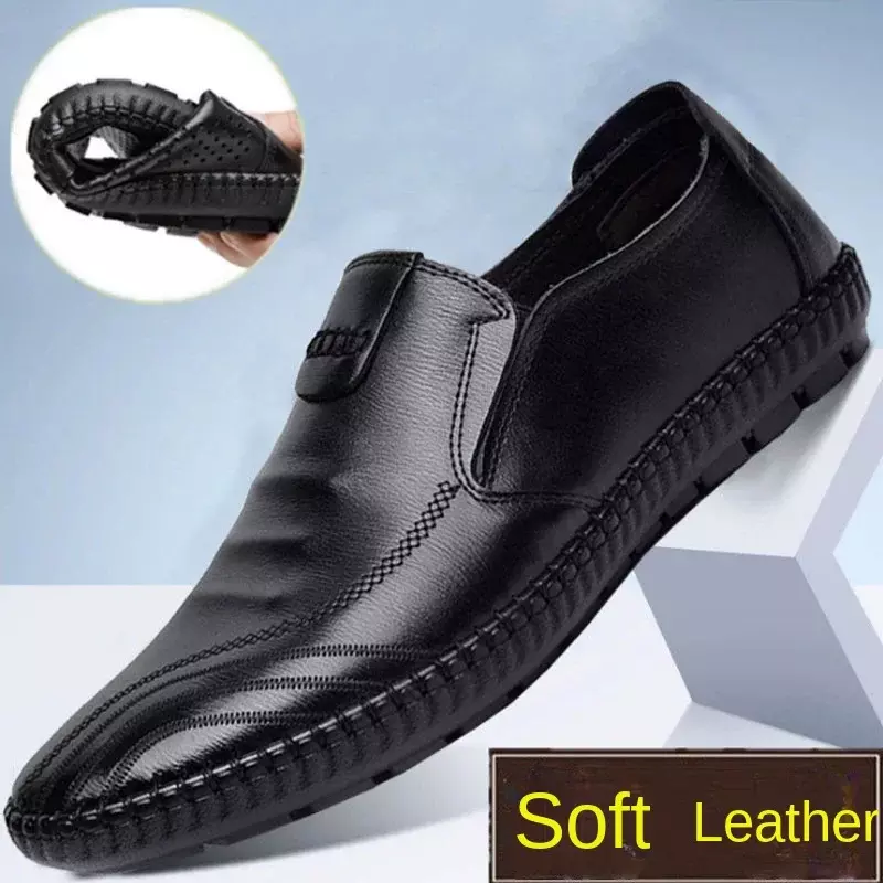 Mocassins casuais leves masculinos, Calçado de caminhada confortável, Mocassins respiráveis, Deslizamento em sapatos de couro masculinos