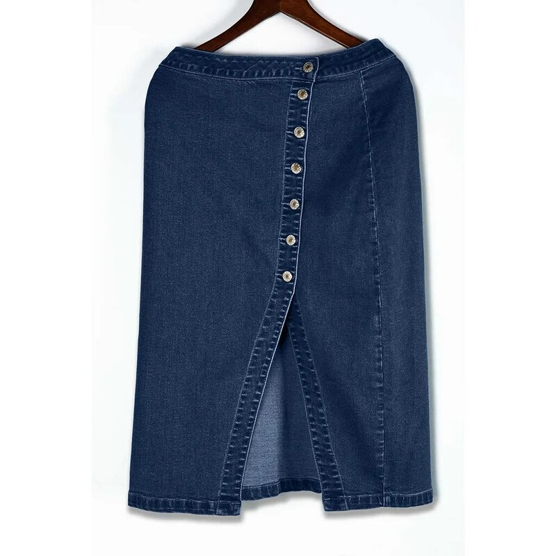 Saia lápis jeans feminina, cintura alta, altura do joelho, saia jeans azul, casual Harajuku vintage, moda verão