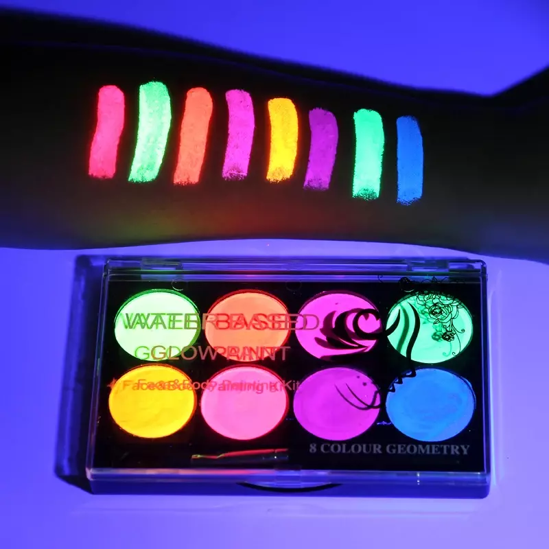 8สี Body Art UV เรืองแสงเรืองแสงเรืองแสงคริสต์มาสฮาโลวีน Party แฟนซีชุดเครื่องมือแต่งหน้าความงาม