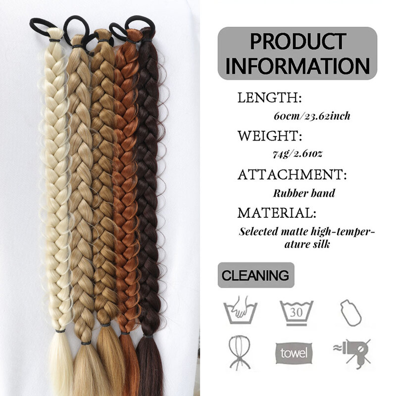 OLACARE Synthetic Long Twist Braid Ponytail Extensions With Rubber Band 24 Inch Boxing Braided Hair Extensions For Women Daily
