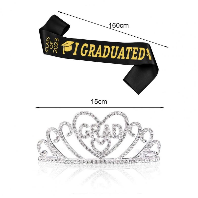 Rhinestone Inlay Crown Headband Ribbon Ceremony Welcome Party Girl Etiquette Belt Crown Headband Graduation Shoulder Strap