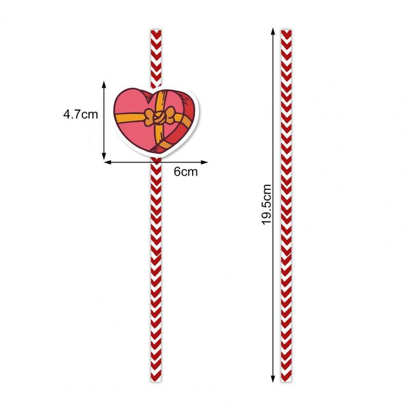 1 Set Valentines Day Straw Red Stripe Pattern Paper Straws with Small Flags Premium Quality Valentine Day Drinking Straws
