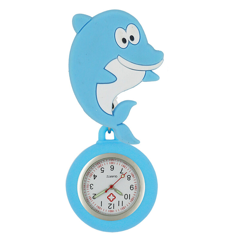 YiJia Lovely Dolphin Cartoon Puppy chowany odznaka Reel zegarki kieszonkowe dla pielęgniarki z gumową obudową ochronną