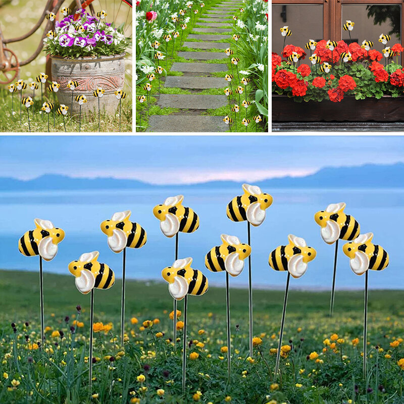 정원 말뚝 장식 꿀벌 마당 말뚝 잔디 통로 장식품, 방수 화분, 실내 야외, 10 개