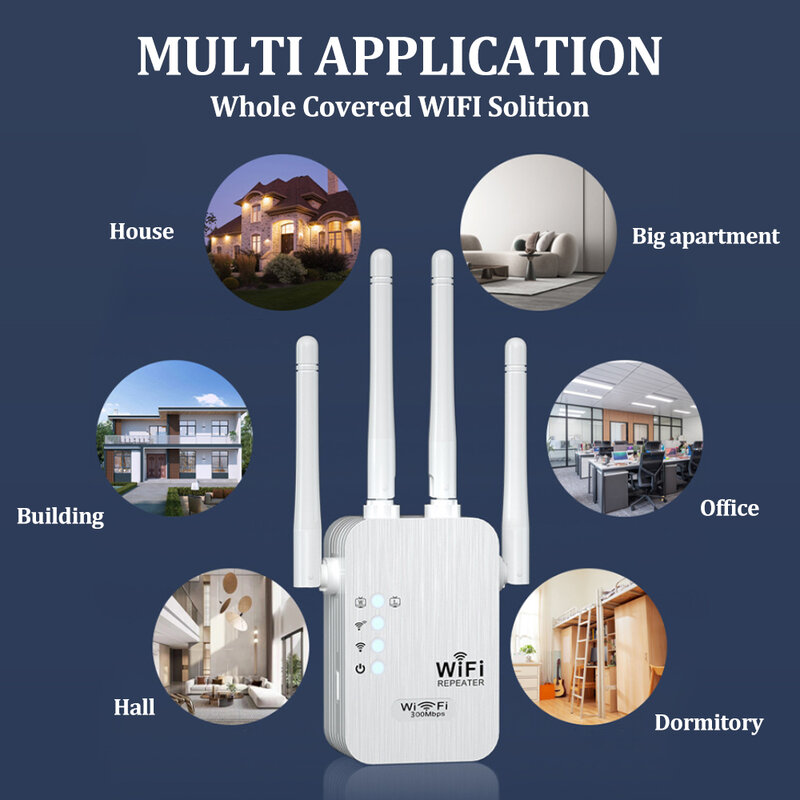 OPTFOCUS-Répéteur WiFi 2.4G, 2LAN, 300Mbps, booster de signal, amplificateur, répéteur de portée, point d'accès sans fil I-