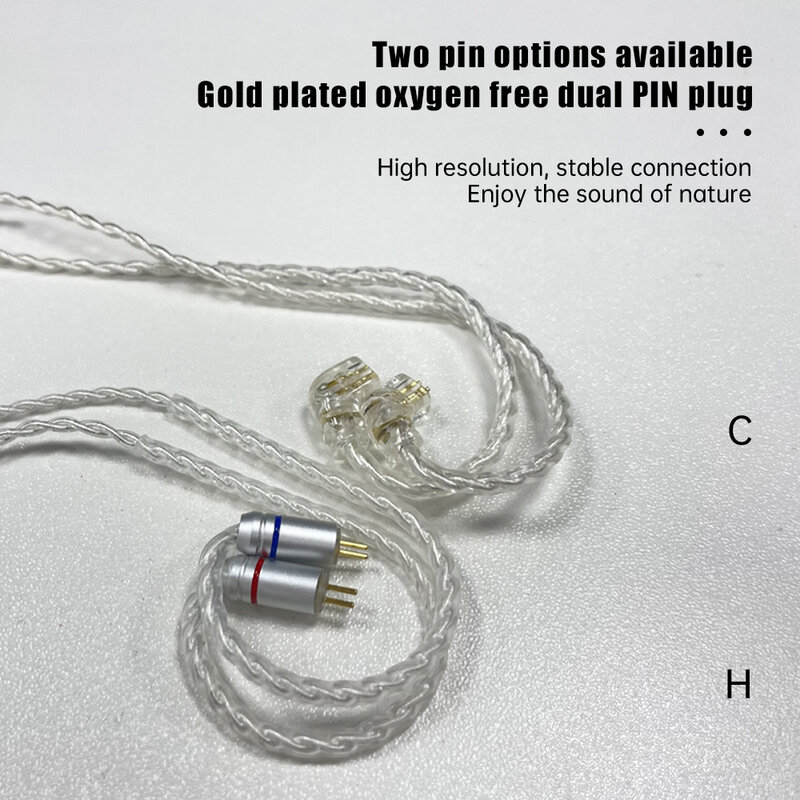 Kabel Upgrade Earphone lapis perak, kabel tipe-c Plug 4Core, kabel Headphone 2Pin, mendukung kontrol panggilan, kabel 47 inci