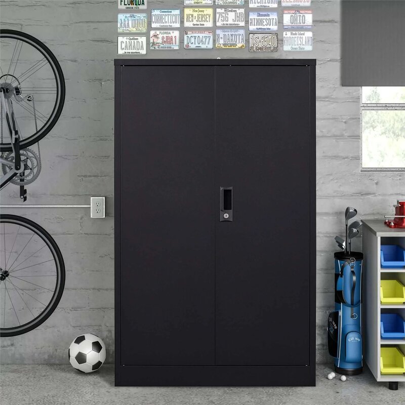 Armoire de rangement de garage en métal de 42 po de haut, armoires utilitaires avec portes verrouillables et étagères réglables, classeur en acier