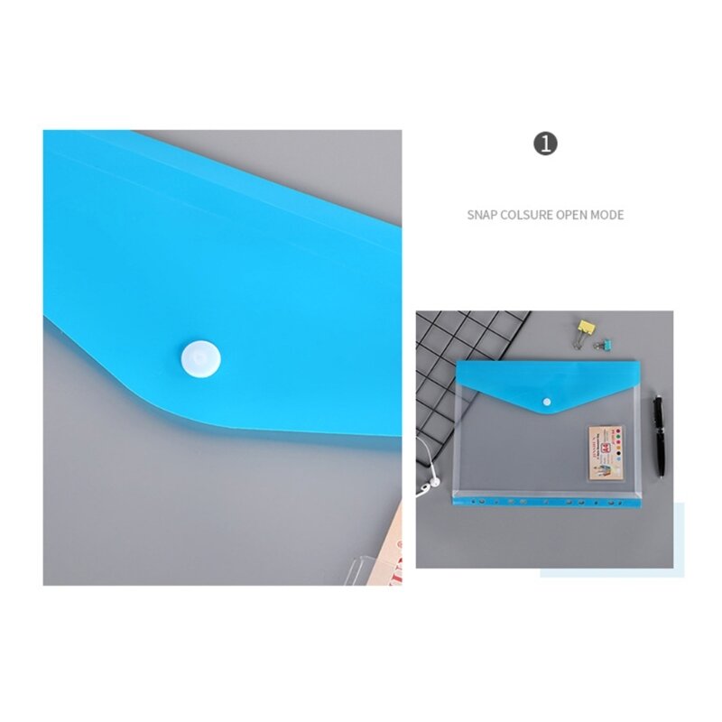 Carpeta tipo billetera plástico transparente DXAB con botón a presión bolsillo para carpeta archivos con 11 orificios