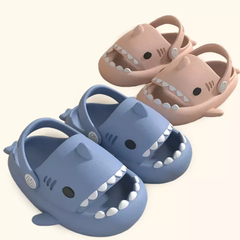 Chanclas de tiburón para niños y mujeres, zapatillas de dibujos animados de suela suave, sandalias de baño de EVA antideslizantes, zapatos para niños