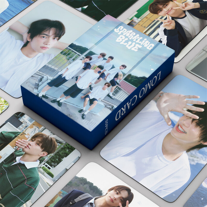 55 buah kartu pos Kpop TWS, album kartu pos biru berkilau, kartu Lomo SHINYU DOHOON YOUNGJAE HANJIN JIHOON KYUNGMIN, koleksi kartu foto