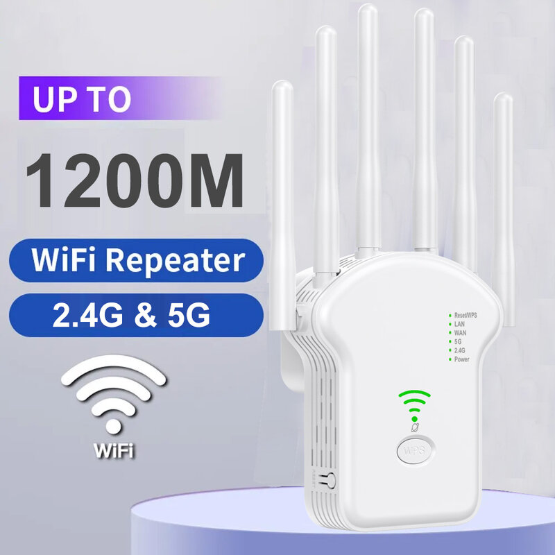 Repetidor WiFi sem fio, banda dupla, extensor WiFi, amplificador de rede, roteador WPS, repetidor de sinal, roteador WPS, 2.4G, 5G, 1200Mbps