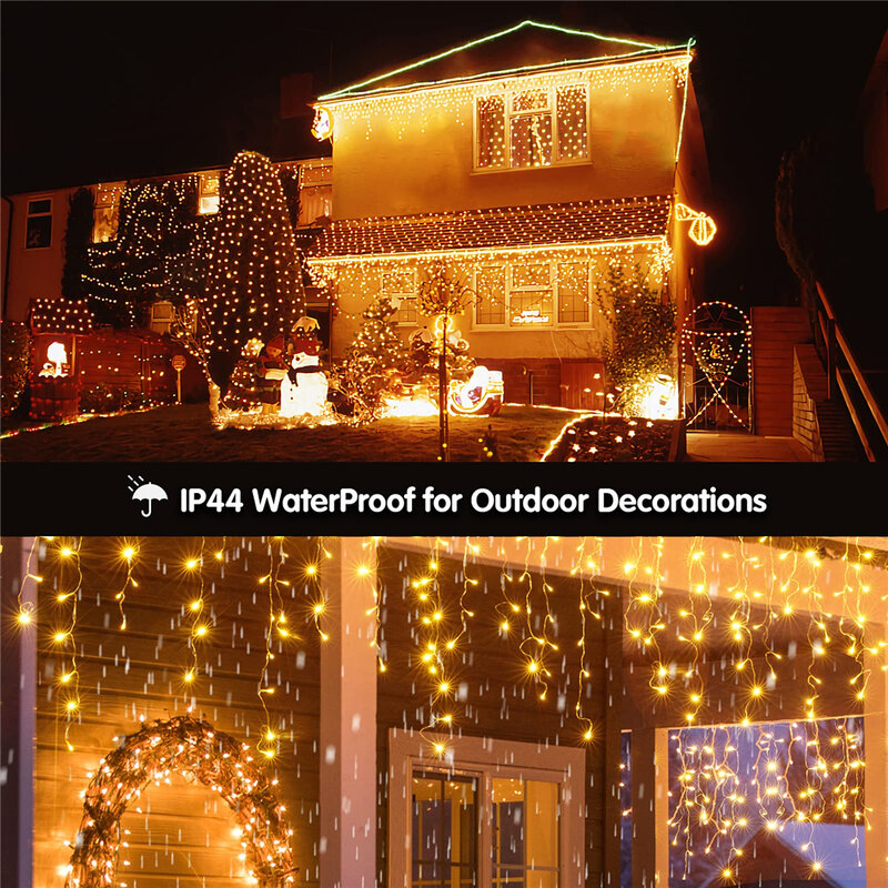 3.5M-35M decorazione natalizia 2023 luci per tende a ghiacciolo a Led all'aperto capodanno 2024 ghirlanda di strada a luce fiabesca sulla casa