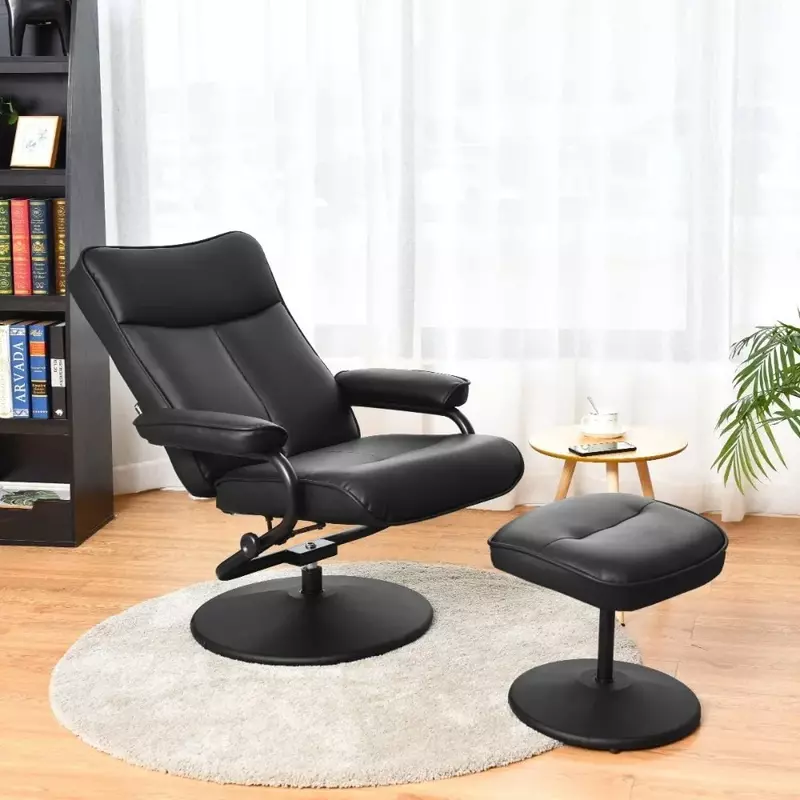 Massage chaise longue with remote control for ottoman, ergonomic lounge chair, upholstered PVC leather swivel armchair