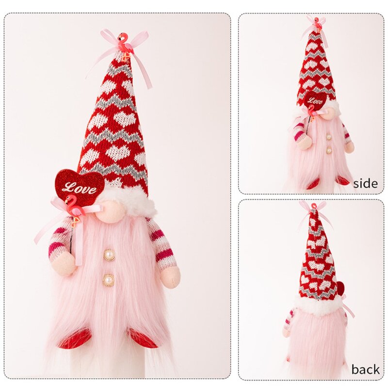 Reusable Valentine's Day Dwarfs Faceless Doll Handmade Craft Sequin Valentine’s Day Decorations Plush Hat Soft