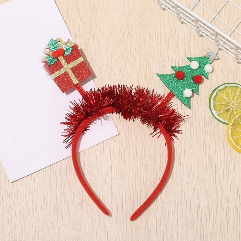 Праздничная Рождественская елка и подарочная коробка, обруч для волос с блестками, прямая трансляция, держатель для волос, уборы