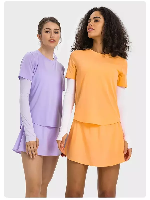 Lemon Class Fit T-Shirt mit Rundhals ausschnitt Hüft länge Kurzarm schweiß ableitende Yoga-Shirts atmungsaktive Lauf oberteile schnell trocknend