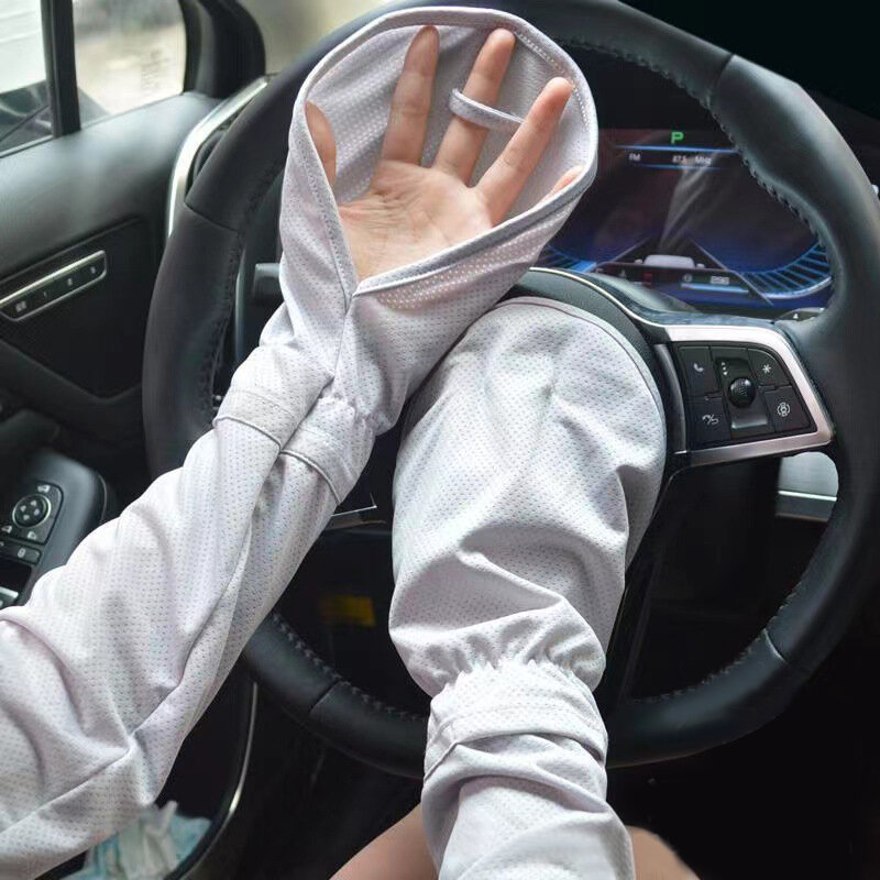 Sarung tangan Anti selip berkendara pria wanita, sarung tangan sutra es lengan manset pelindung matahari UV Musim Panas 2024