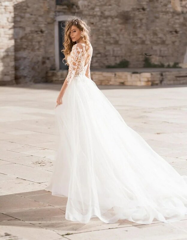 Роскошное Элегантное Белое Атласное Платье Haute Couture с длинным рукавом и открытой спиной со шлейфом и глубоким V-образным вырезом Свадебное платье с открытой спиной и вышивкой