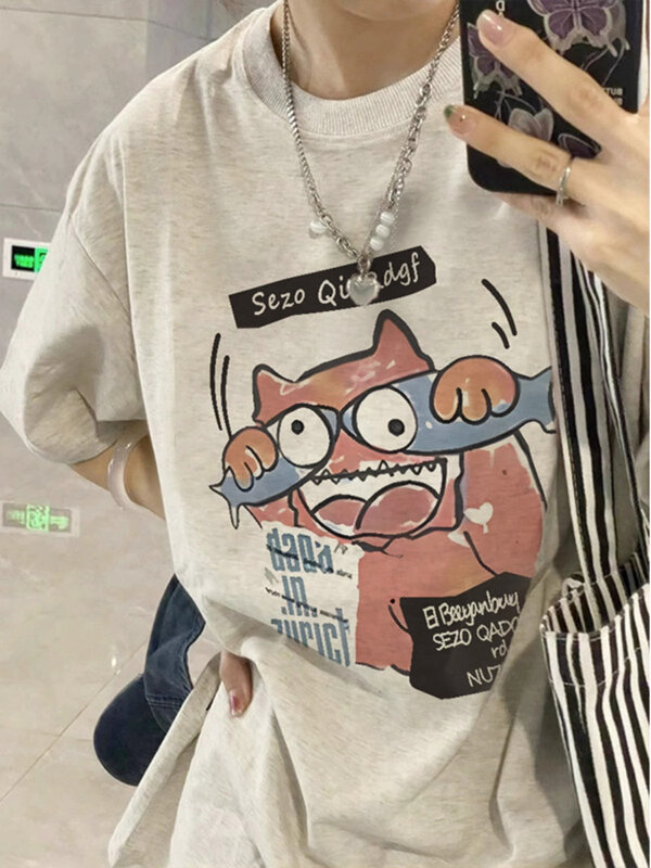 Camiseta de manga corta para hombre y mujer, camisa de algodón puro, versión coreana, dibujos animados, Y2k