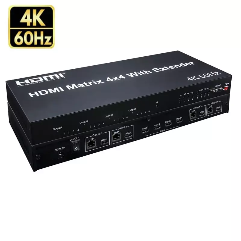 4K 60Hz 4X4 HDMI 매트릭스 익스텐더, Cat5e/6 Rj45 를 통한 HDMI 2.0 4X4 매트릭스 이더넷 케이블 스위처 분배기 4 인 4 아웃 8 아웃 디스플레이