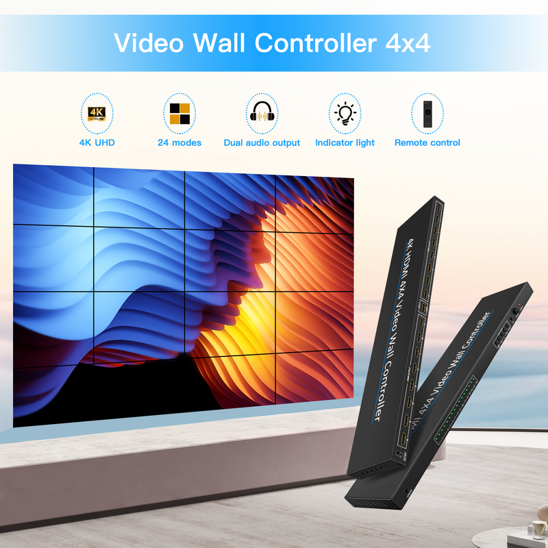 Controlador de pared de vídeo 4K HDMI, 4x4, 16 vías, procesador de TV, empalmador de vídeo 2x2, 2x3, 3x3, 5x2, 6x2, 5x3, 2x7, 2x6, 3x4, 4x3, empalmador de pantalla múltiple