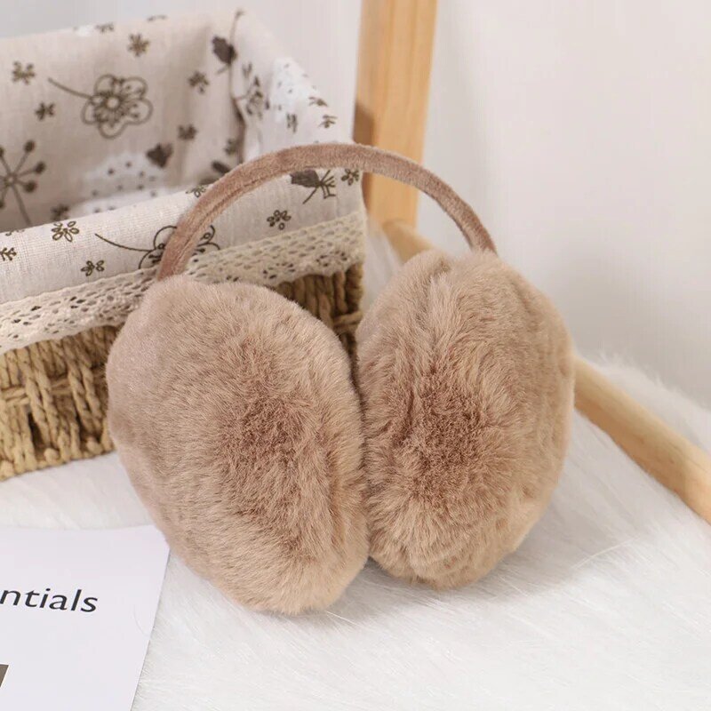 2023 Women Winter Warm Earmuffs Fluffy Fold Burger Shape Plush Fur Headphones Solid Color Outdoor Cold Protection Girl Ear Cover