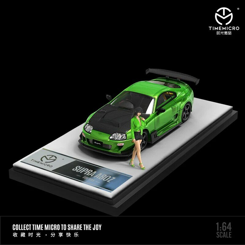 TimeMicro-Alloy carro modelo, revestimento verde, 1:64, Supra A80Z, metal