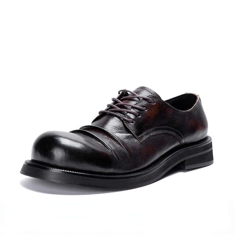 Sapatos retrô de couro genuíno para homens, sapatos formais de luxo, estilo britânico, qualidade artesanal, dedo do pé redondo, preto, casamento, social