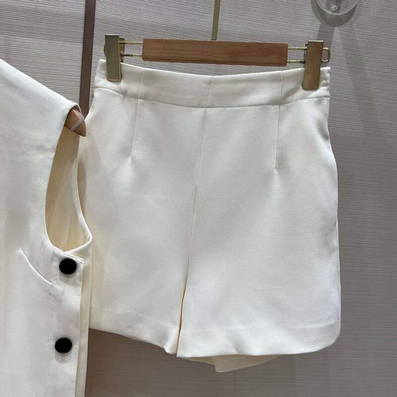 Conjunto de pantalones cortos de cintura alta para mujer, vestido sin mangas de alta calidad, primavera y verano, 2024
