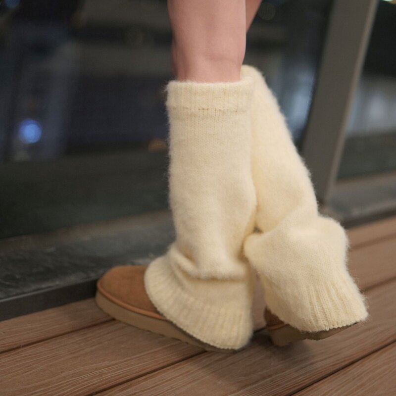 Scaldamuscoli lavorati a maglia in lana scaldamuscoli giapponesi alti al ginocchio Y2K lunghi calzini lunghi morbidi invernali