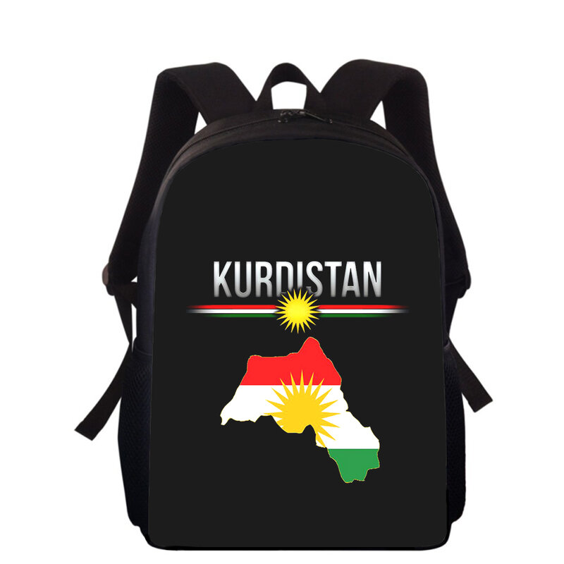 Mochila con estampado 3D de la bandera del Kurdistán para niños y niñas, morral escolar de 15 pulgadas para libros