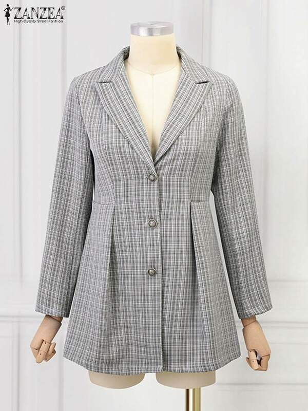 ZANZEA-abrigo Formal de manga larga para mujer, chaqueta informal A rayas, elegante con cuello de solapa y cintura, OL, Otoño, 2023