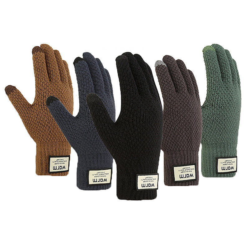 Зимние мужские вязаные перчатки, высококачественные мужские варежки для сенсорного экрана, плотные теплые шерстяные кашемировые однотонные мужские деловые перчатки