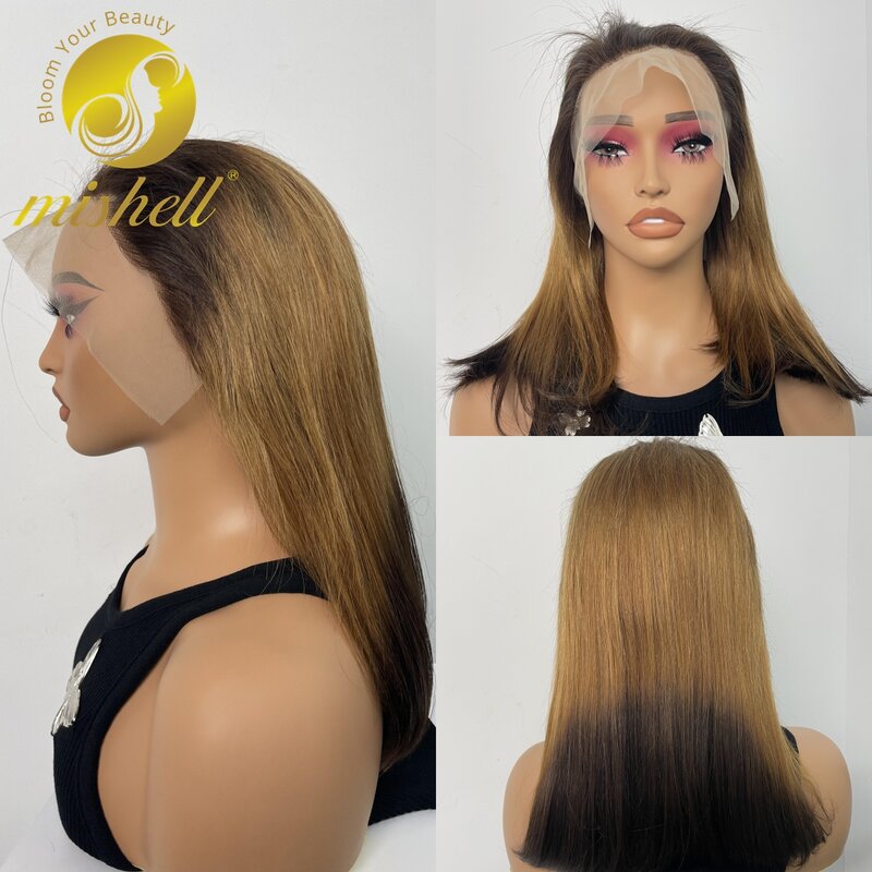 250% Density 4-30-4 color Short Straight Bob Wig 13x4 Transparent Lace Frontal Wig Brazilian Remy Human Hair Bob Lace Front Wigs