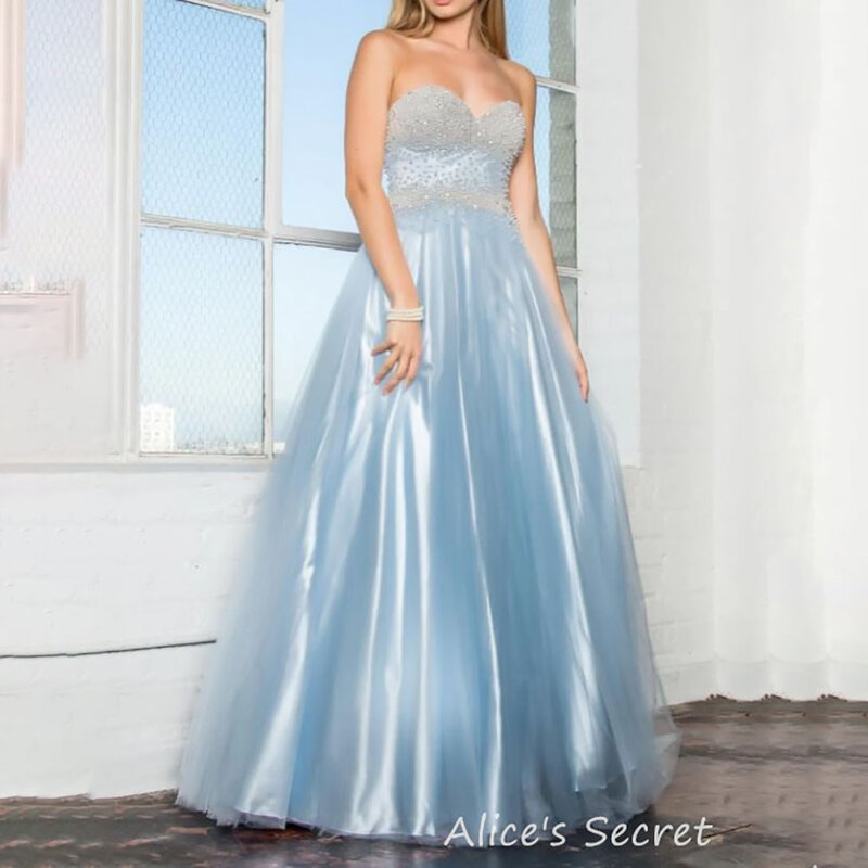 Ball Gown Tulle Sweetheart Strapless Open Back Floor-Length Prom Homecoming Dresses