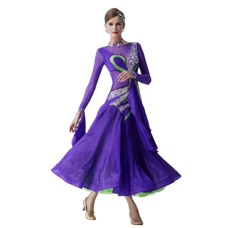 Robe de danse moderne à manches longues pour femmes, robe de valse de salon, danse standard nationale, Gelwomen, à vendre