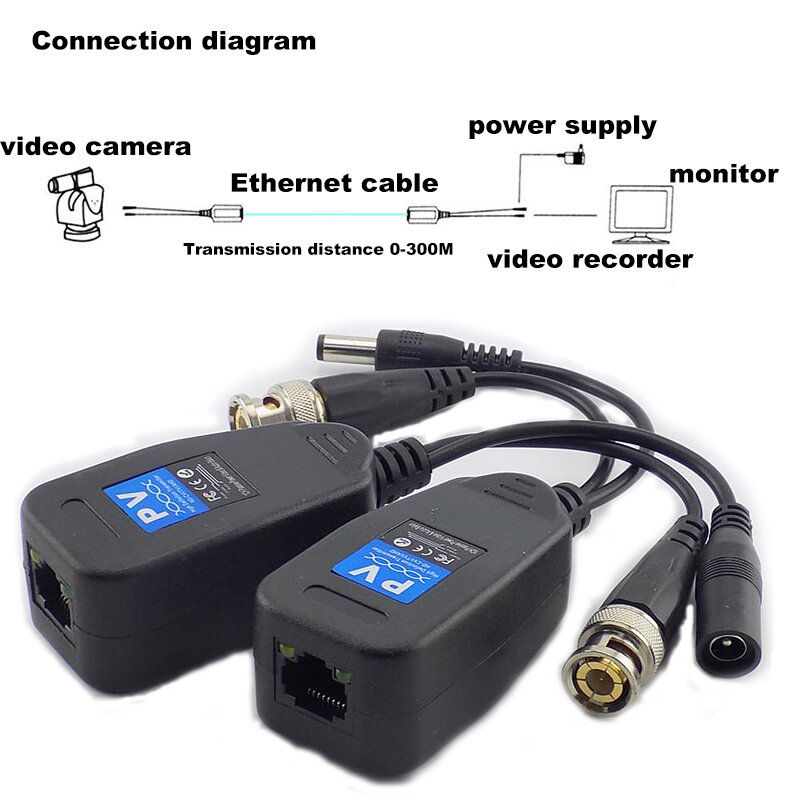 جهاز إرسال واستقبال فيديو Balun مزود بكاميرا CCTV ، موصلات إلى RJ45 BNC تيار مستمر ذكر لكاميرا CCTV ، HDTVI H2 ، زوج واحد ، 2 زوج ، 5 أزواج