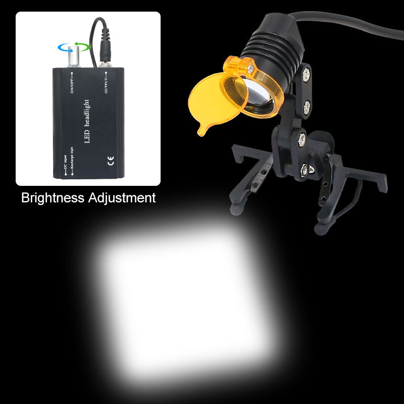 치과 용 LED 헤드 라이트 치과 용 Loupes 치과 용 노란색 필터 안경 클립 Rechargable Lamp Adjustable Brightness