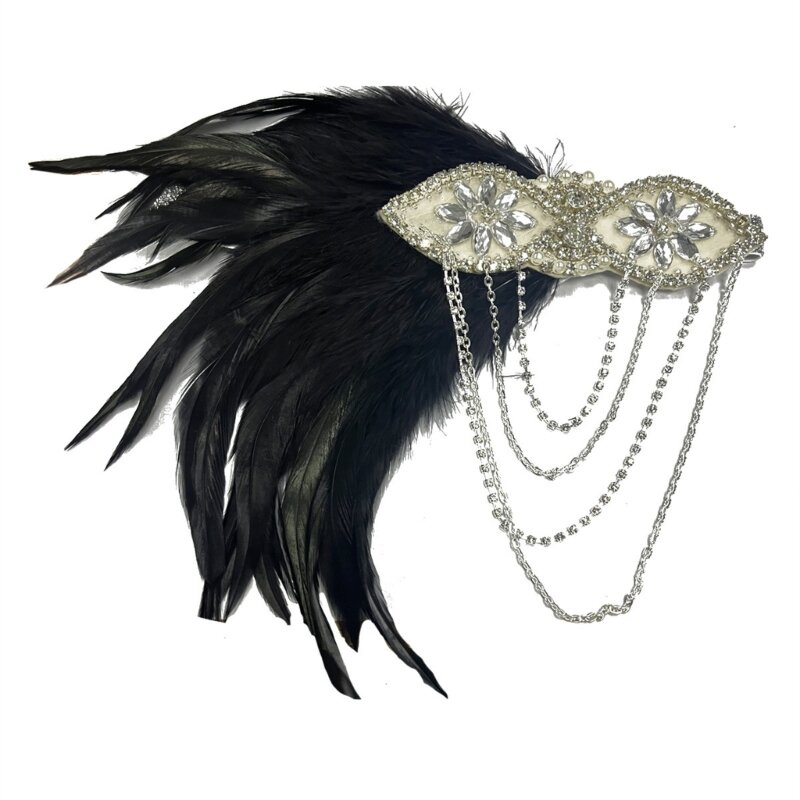 Hair Accessories Rhinestones Beaded Sequins Hair Band Vintage Feathers Headband F3MD