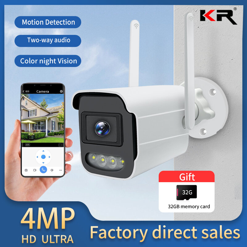 Vigilância ao ar livre Câmera IP, Home Security Proteção CCTV, WiFi Camara, Color Night Vision, 4MP