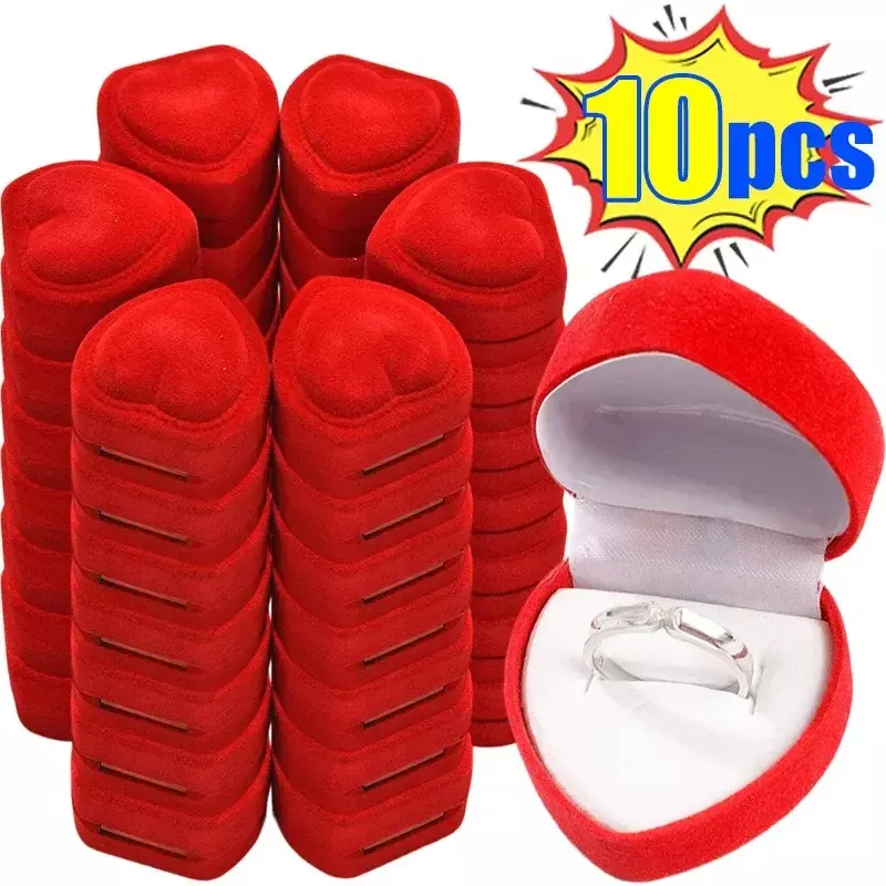 Beflockung rote Herzform Ring boxen Schmuck Ohrringe Vitrinen Inhaber Geschenk box Ehering Box Zähler Verpackung Ringe