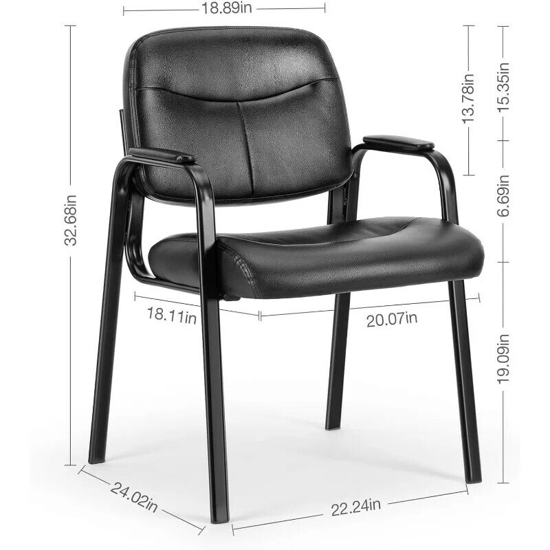 Набор из 2 гостевых стульев для комнаты ожидания с мягкими подлокотниками, кожаный офисный стул для стойки регистрации, поддержка поясницы