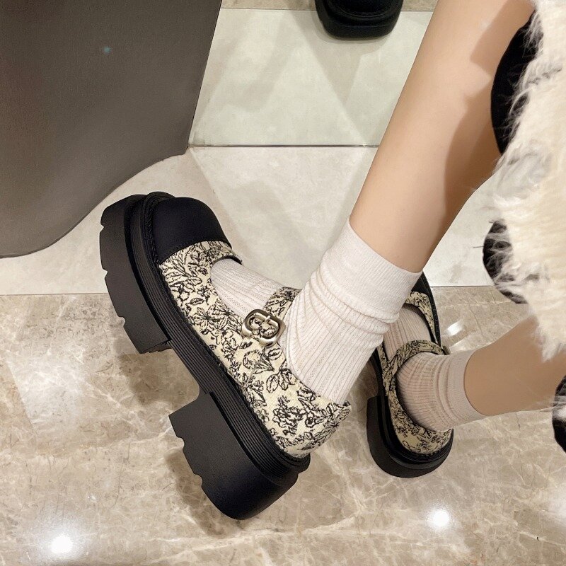 Zapatos de cuero con punta redonda para mujer, calzado versátil, bonito y a la moda, 2024