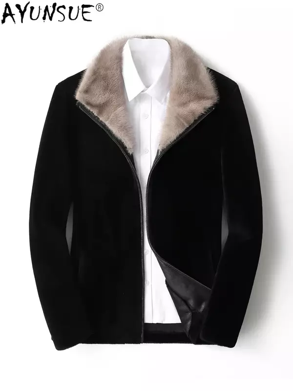 Chaqueta con cuello de piel de visón Real para Hombre, abrigo de invierno, 5XL, LXR802, 2020