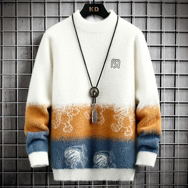 Stylish Half High Collar Knitted Spliced Tie Dye Sweaters Men's Clothing 2022 Autumn New Oversized Casual Pullovers Warm Tops
