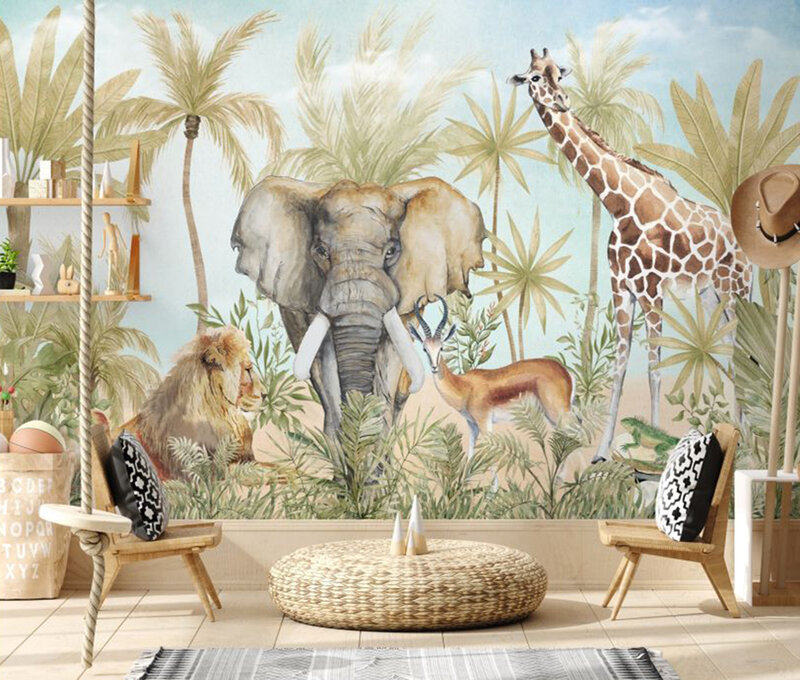 Milofi professional 3D large wallpaper mural hand-painted Nordic forest small animal illustration children background wall