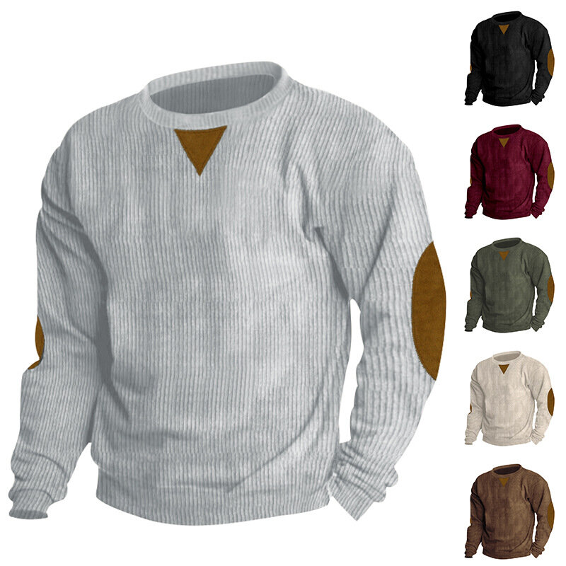 Suéter de veludo de veludo masculino, gola redonda com gola casual, tamanho europeu, outono e inverno