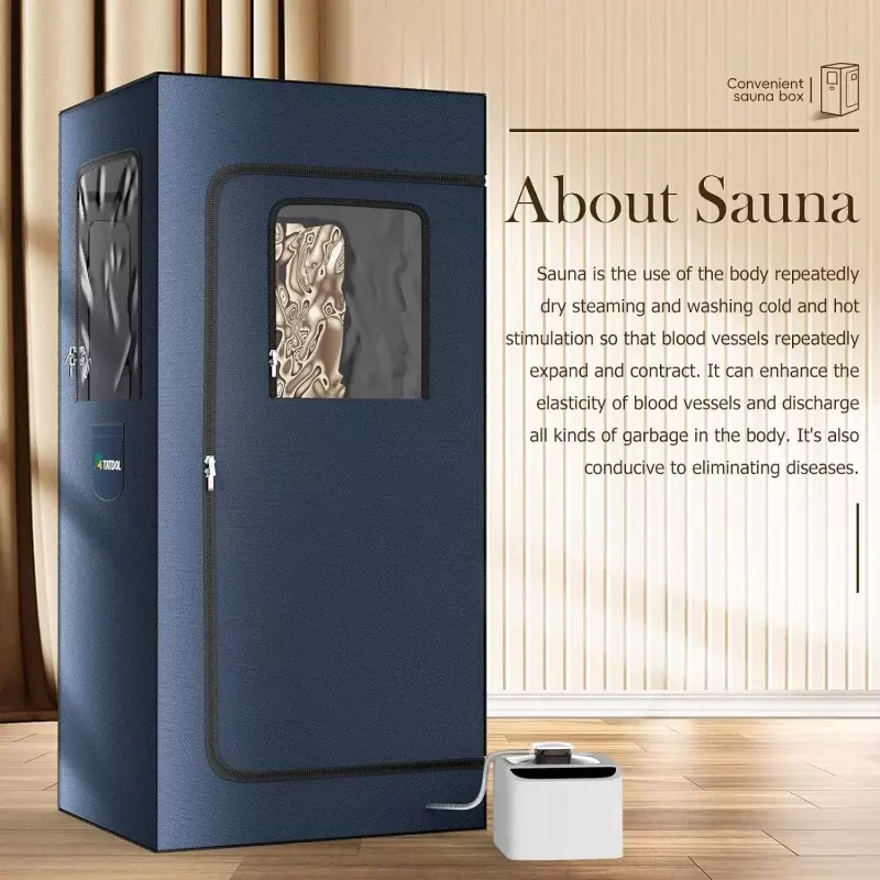 Caja de sauna de vapor portátil para el hogar, tienda de sauna personal de tamaño completo para spa en casa, kit de relajación de sauna interior con 2,6l y 1000 vatios