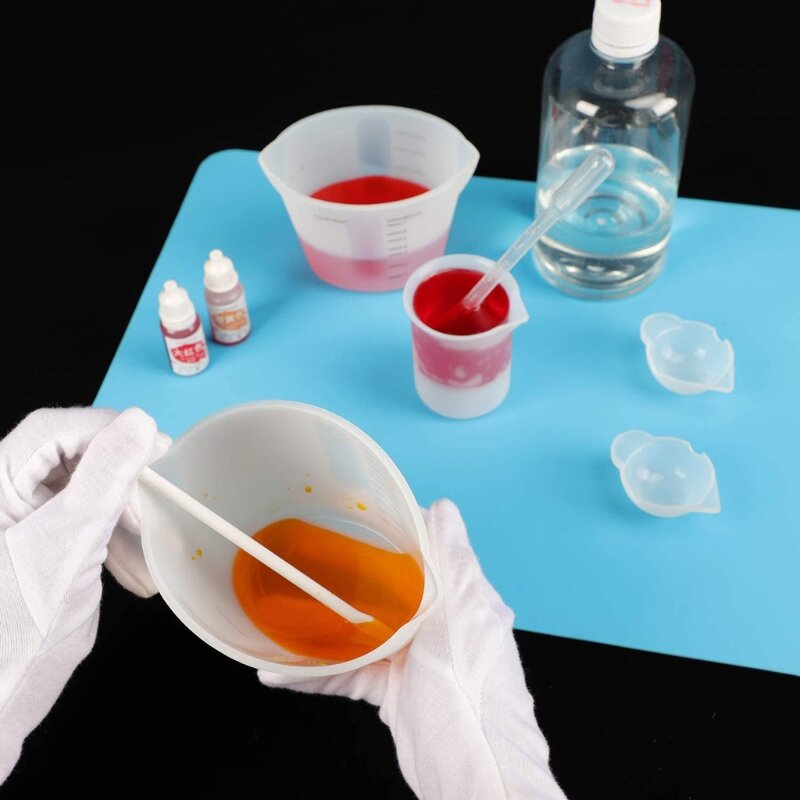 Tazas medidoras de silicona, vaso de medición de resina reutilizable grande de 500ml y 250ml, Vasos de mezcla transparente para fundición epoxi