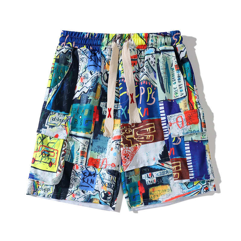 Wielodowątkowe kolorowe wygodne szorty Graffiti hip-hopowe ze sznurkiem kieszenie Crago Shortpant dla mężczyzn kobiet spodnie na lato